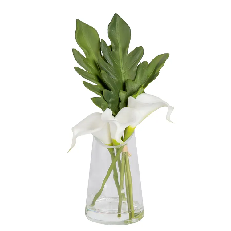 Flores artificiales Plantas Pu Calla Lily Arreglo con maceta Boda Decoración del hogar Flor Otoño Jardines Decoración Flores