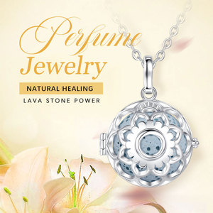 Jaula de perlas de regalo, colgante de plata 925, medallón de aromaterapia, collar de roca de Lava - Product Image 5