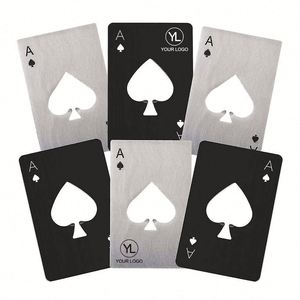 Abridor de Botellas Metálico Personalizado en Forma de Tarjeta de Crédito, de Acero Inoxidable Plateado, con Diseño de As de Espadas - Product Image 1