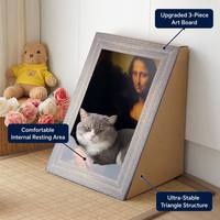 Maison pour chat triangulaire artistique 4D de style peinture célèbre et créative, avec cadre en carton durable à 3 panneaux amélioré, modèle Villa