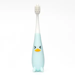 Escova de dentes do bebê de alta qualidade com limpador tonged Azul em forma de pato Silicone para crianças eco friendly Food Grade toothbrush