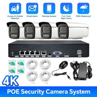 Système de caméra POE 4 canaux 4K Vision nocturne couleur intégrale Étanche IP66 Reconnaissance faciale Enregistreur NVR pour Magasins et Maisons Audio