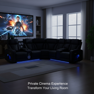 Sofá Reclinable Eléctrico de Estilo Moderno en Cuero Negro con Altavoces Bluetooth y Luces LED para Cine en Casa Inteligente - Product Image 5