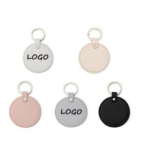 Porte-clés rond en cuir PU personnalisé avec logo populaire, porte-clés en cuir imprimé pour sac, porte-clés en cuir vierge anti-perte - Product Image 1