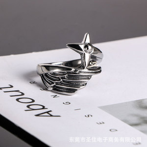 Angel Wings <b>Ring</b> Men's <b>Titanium</b> Steel Index Finger Feather <b>Ring</b> SA424 Gift Jewelry - Product Image 1