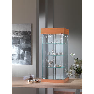 Vitrine de comptoir moderne 31x31x74cm en verre trempé avec étagères rotatives, porte verrouillable, éclairage halogène, gris clair - Product Image 1