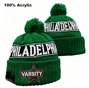 Gorro de Punto Retro de la Serie Ciudad de Filadelfia, Edición con Forro Polar Grueso, Gorro de Invierno con Pompón, Verde Medianoche, Gorra Deportiva para el Día del Partido - Product Image 2