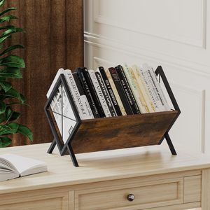 <b>Solid</b> <b>Wood</b> Magazine Rack Industrial Design Brown Office <b>Desk</b> Storage Shelf Durable Iron <b>Wood</b> Combination - Product Image 2