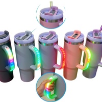 Gobelet isotherme de 40 oz avec poignée lumineuse LED et couvercle à paille rabattable, grande tasse sous vide en acier inoxydable pour soirées nocturnes