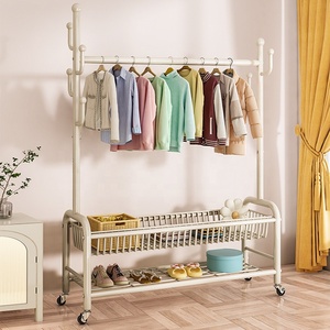 Мобильная металлическая вешалка для одежды для спальни и балкона, 60/80 см, прочная, многофункциональная, с крючками и корзиной для хранения - Product Image 6