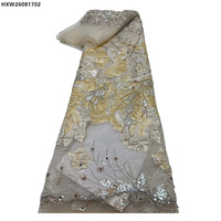 Tissu de dentelle brodée de fleurs de haute qualité, tissu de brocart perlé de luxe, broderie dorée perlée, tissu de dentelle jacquard fleuri pour robes