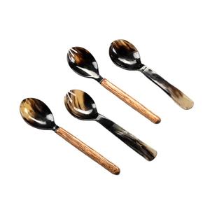 การออกแบบที่ทันสมัยสไตล์โบราณที่กำหนดเองการออกแบบบัฟฟาโลยาวฮอร์น4ช้อนสำหรับบ้านและร้านอาหารที่มีชิ้นธรรมชาติ - Product Image 1