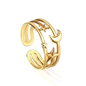 Anillo de Acero Inoxidable Chapado en Oro de 18K, Joyería Impermeable al por Mayor, Anillos Abiertos con Diseño de Estrellas y Luna para Mujer - Product Image 5