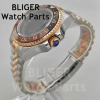 Boîtier de montre pour homme en or rose bicolore 44 mm, boîtier en acier inoxydable, bracelet en acrylique, SUB GMT Mod NH34/NH35/NH36/ETA2824/DG3804 Jubilee