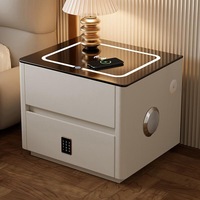 Table de chevet intelligente avec coffre-fort de sécurité, lumière à 3 couleurs, chargeur sans fil, table d'appoint, table de chevet