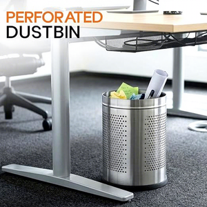 Cubo de Basura Cilíndrico de Acero Inoxidable de Lujo Moderno, Cesta de Papel Perforada con Parte Superior Abierta para Oficina - Product Image 6