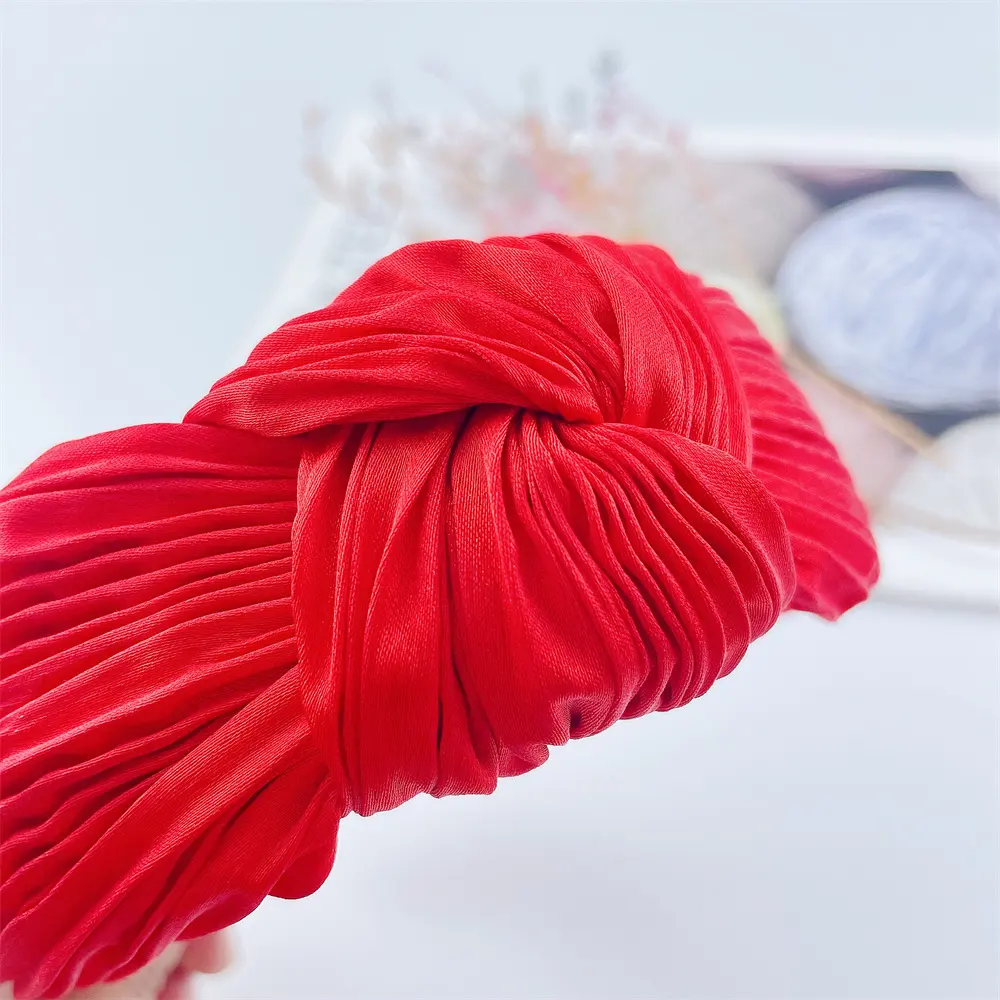 Fast Delivery High Quality Hairband Bright Red Crinkle Knotted Headband For Women