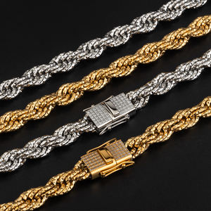 שרשרת זהב 18 קראט מצופה זהב, צמיד נירוסטה עם חוליות, אבזם זירקון CZ, שרשרת חבל קלועה, צמיד חבל ביזנטי לגברים - Product Image 3