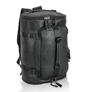Large Capacity Fashion Black Waterproof Sports Pu Leather Travel Duffel Bag Weekend Overnight Luggage Gym Duffel Backpack Bag