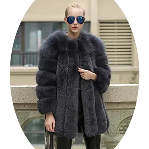 Европейский стиль, красное, белое, серое пальто из натурального Лисьего меха, зимнее русское меховое пальто средней длины для дам