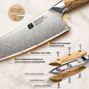 XINZUO Sharp Couverts Unique Sparkling Burst Pattern 10Cr Composite Steel Couteau de chef de cuisine avec manche en bois d'olivier de qualité supérieure Nouveau - Product Image 2