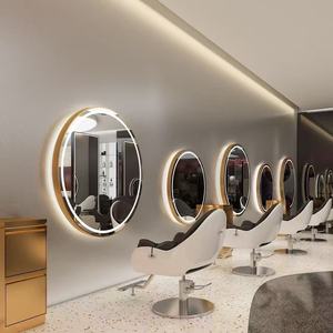 Modern Eco-Friendly Round Glass Wall-Mounted LED Hair Salon Mirror Single-Sided <b>Lighting</b> Aluminum Frame Touch <b>Switch</b> <b>for</b> salon - Product Image 1