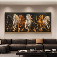 Décoration murale d'art moderne pour la maison, peinture abstraite de sept chevaux galopants en cristal noir et blanc avec cadre
