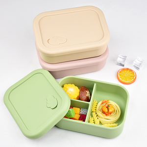 <b>Custom</b> Anti Spill 3 Compartments Microwave Safe Silicone Lunch <b>Box</b> Dishwasher Portable Three Layer Square <b>Insulated</b> Container - Product Image 2