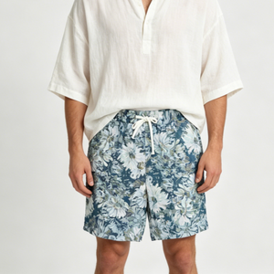 OEM Men's Floral Printed <b>Board</b> Shorts Mid Waist Drawstring Casual Bermuda Shorts Breathable Polyester Fabric Shorts - Product Image 3