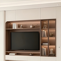 Meuble TV mural flottant moderne personnalisé avec vitrine en verre et éclairage LED intégré