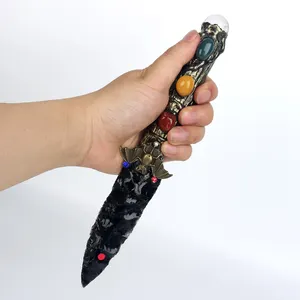 Nouveau design obsidienne noire sculptée couteau obsidienne cristal sceptre artisanat