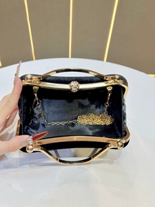 Pochette <span class=keywords><strong>da</strong></span> Sposa con Doppio Manico in Metallo e Diamanti, Borsa <span class=keywords><strong>da</strong></span> Damigella Elegante in Velluto Nero per Donna - Product Image 5