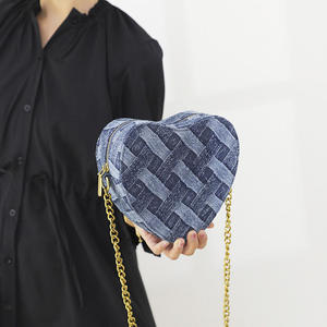Hot selling women's striped denim crossbody <b>bag</b>, luxurious heart-shaped shoulder <b>bag</b> - Product Image 6