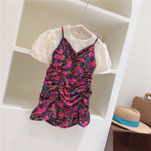 Ensemble été 2021 pour fille, 2 pièces : chemise + robe à volants fleurie, 3-7 ans - Product Image 2