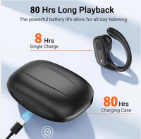 Earbud Nirkabel Over-Ear dengan Bluetooth, Daya Tahan Baterai Lama, Tahan Air IPX4, Headset Olahraga dengan Pengait Telinga