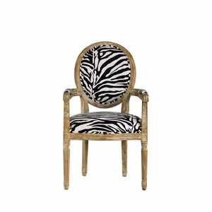 French Design Fabric Dining Table Chair Distress Zebra Fabric Wood Frame Dining Chair With Armrest