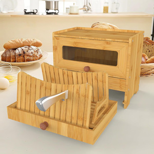 Bamboo Bread <b>Box</b> Double Layer With Slicer <b>Drawer</b> Countertop <b>Storage</b> Multifunctional Bakery Keeper - Product Image 1