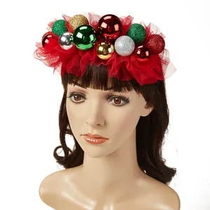 Новое поступление Рождественская блестящая круглая повязка для волос с шариками красная Кружевная повязка для волос для фестиваля головной убор