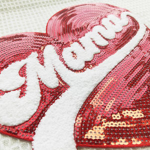Personalizado al por mayor de alta calidad corazón brillo lentejuelas grande Chenille Mama letras bordado hierro en parches para ropa - Product Image 3