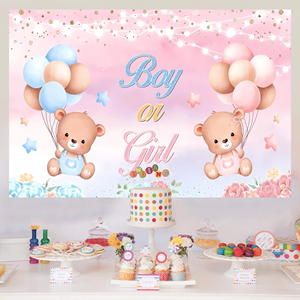 Spanduk Dekorasi Pesta Pengungkapan Jenis Kelamin Bayi Laki-laki atau Perempuan, Latar Belakang Balon Beruang, Latar Belakang Ulang Tahun Baby Shower - Product Image 2