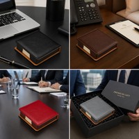 Caja de Notas Cuadrada de Cuero PU con Logotipo Personalizado, Caja de Almacenamiento de Notas para Oficina, Protección Ambiental, Grabado en Relieve