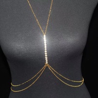 Chaîne de poitrine simple Rinhoo pour femme, collier de dos sexy en strass brillant, chaîne de taille, bijoux de corps assortis au bikini