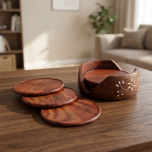 Sous-verres en bois d'acacia écologiques de style classique, en hêtre, pour tasses à café, emballés en cartons – Vente en gros directe usine - Product Image 6