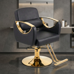 Chaise de barbier hydraulique en cuir noir, chaise de coiffure réglable en hauteur avec repose-pieds - Product Image 6