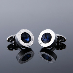 Boutons de manchette de luxe pour hommes, de haute qualité, en cristal bleu clair rond, accessoires de chemise en argent, en stock - Product Image 1