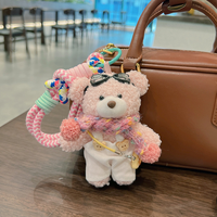JS Cute Scarf Belt Pants with Plush Little Bear Keychain Charms Plush Bear Bag Charm Teddy Bear Keychain for Handbag Purse