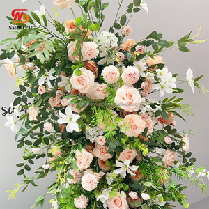 Fila de plantas verdes lisas hechas a mano, rosas decorativas para fiesta de boda, hilera de flores de hortensias para pasillo de escenario para boda de San Valentín - Product Image 3