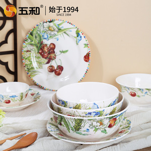 Wuhe Melamine Dinnerware Set Cherry Pattern Round Plates Bowls Spoons For Home Hotel Restaurant Use - Product Image 3