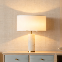 Lampe de bureau LED cylindrique en onyx naturel, base en laiton, abat-jour en lin, design moderne, à intensité variable, pour chambre et salon