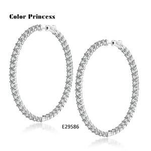 Pendientes con bisagras de aro grande CZ de plata chapada en rodio 925 para mujer Zircon chapado en oro clásico para fiestas y regalos - Product Image 1